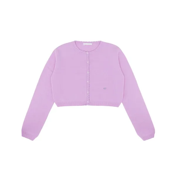 Scallop Edge Cropped Knit Cardigan (mauve lavender)
