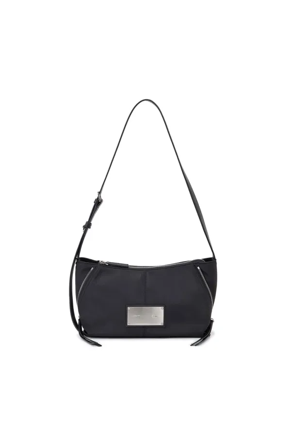 SIDE ZIPPER FABRIC TWO WAY BAG IN BLACK