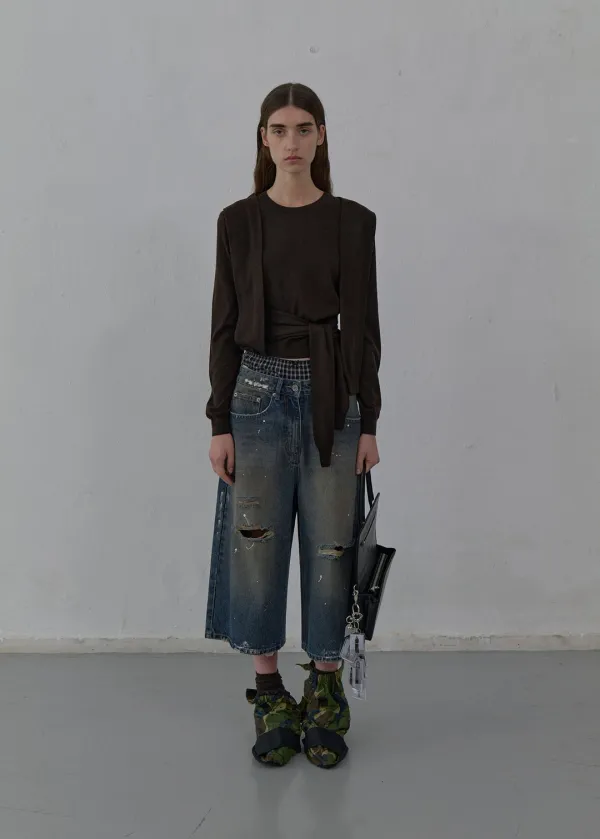 WASHED BERMUDA DENIM PANTS (BLUE)