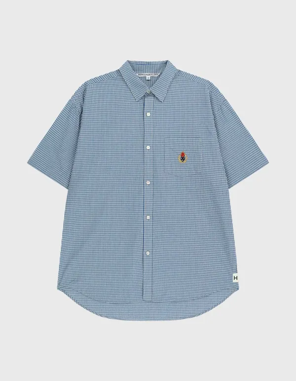 CREST WASHED HALF-SLEEVE SHIRT / Blue Check