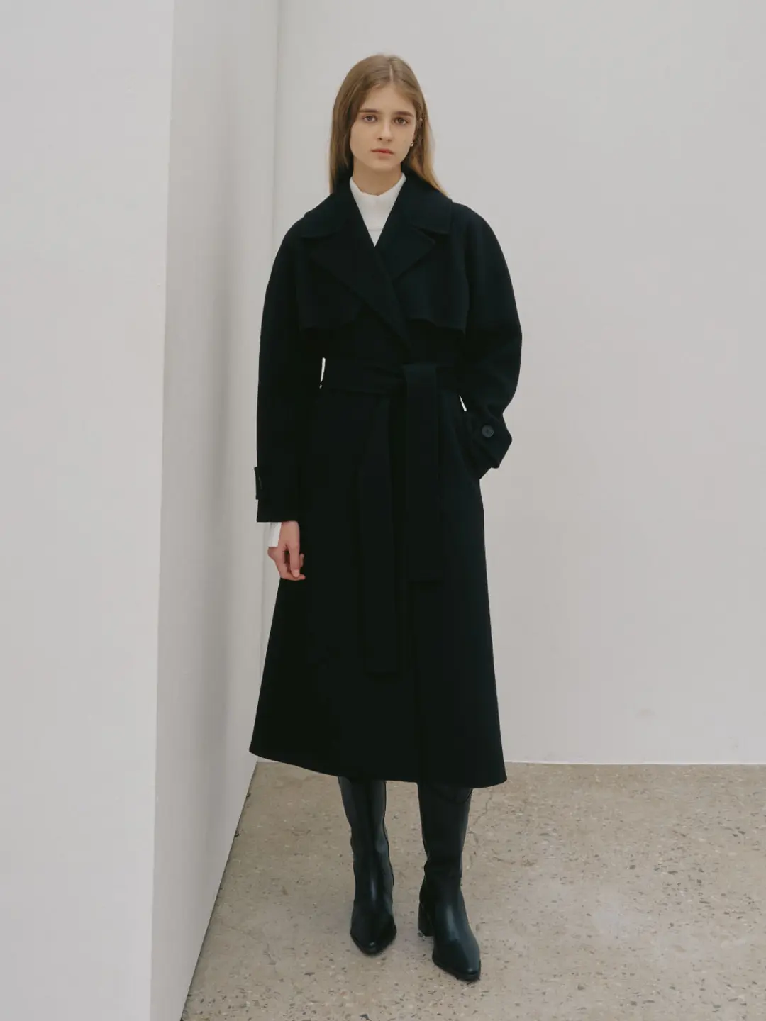 뮤제 [3rd] DIANA Cashmere Blended Handmade Trench Coat_Black 상품 이미지 2