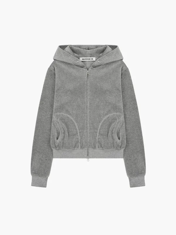 VELOUR HOOD ZIP-UP_melange grey