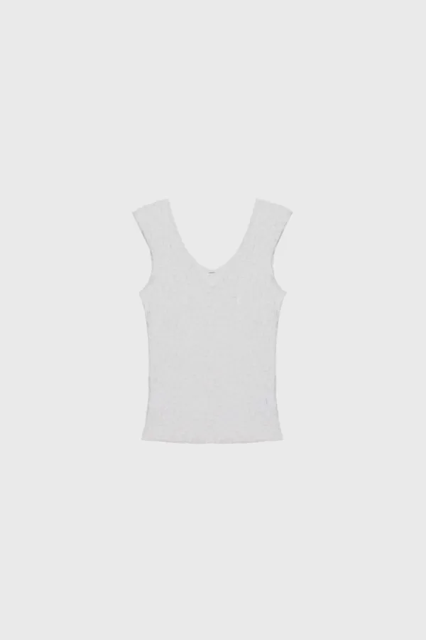 Fitted Lace Jersey V-Neck Tank Top (White)