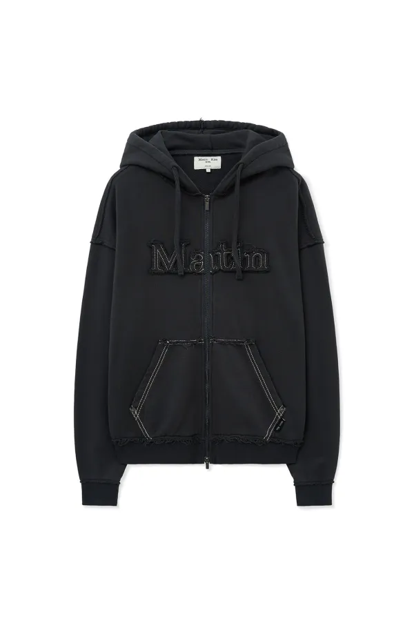 RAW CUT APPLIQUE HOODY ZIP UP IN CHARCOAL
