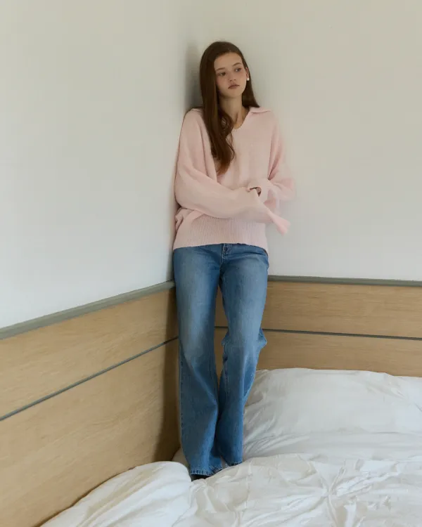 Soft collar over fit knit - pink