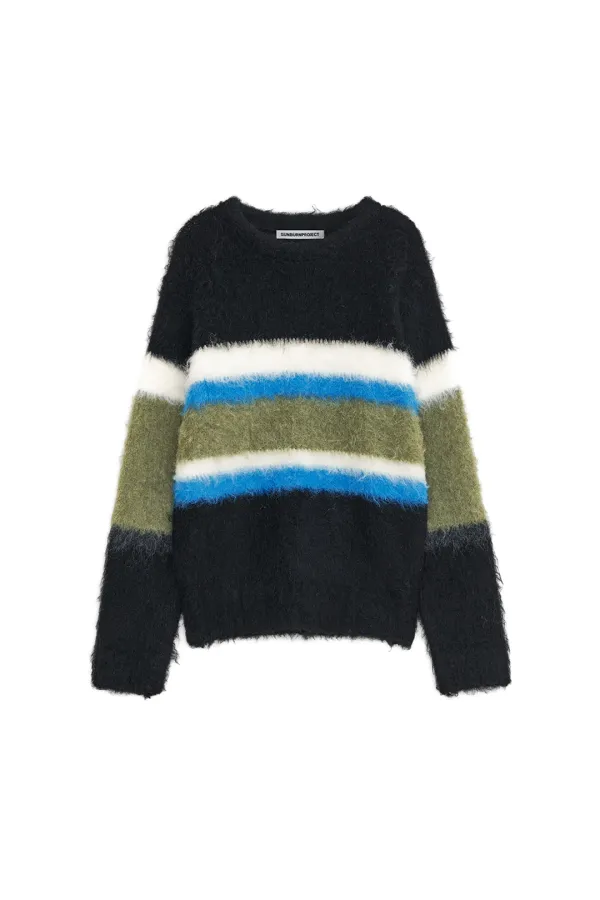 HAIRY COLOR BLOCK KNIT, BLACK