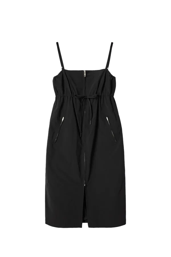 RR LOGO NYLON MIDI DRESS - BLACK