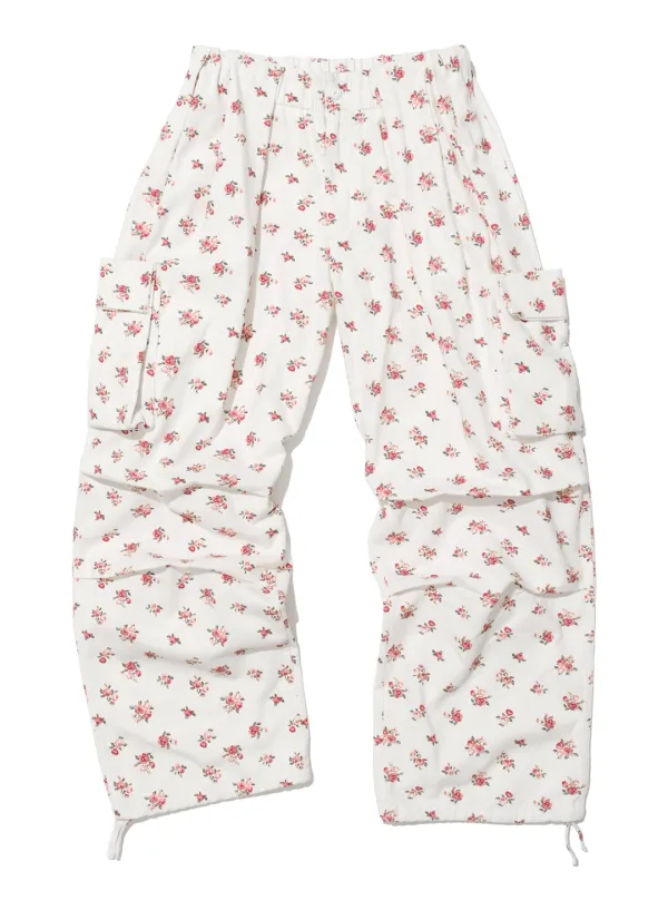 [WOMEN] FLORAL GATHERED WAIST CARGO PANTS_WHITE