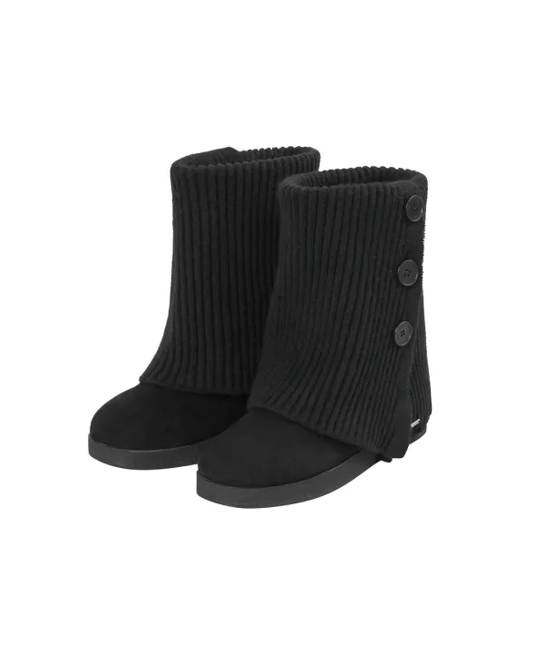 [9월 21일 발매] Button knit Warmer Boots BLACK