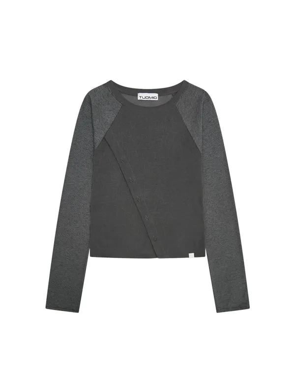 STRIPE BUTTON LONG SLEEVE [CHARCOAL]