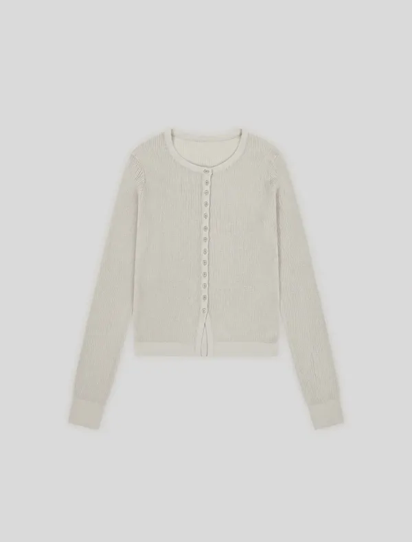 RIBBED BUTTON CARDIGAN [GREY]