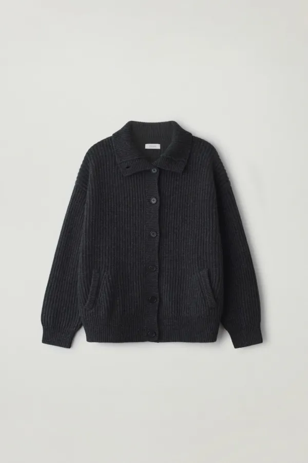 High neck cardigan (Charcoal)