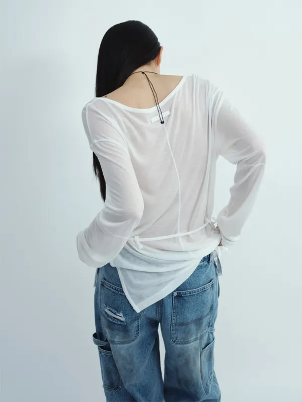 Sheer Tencel Strap T-Shirt [Ivory]