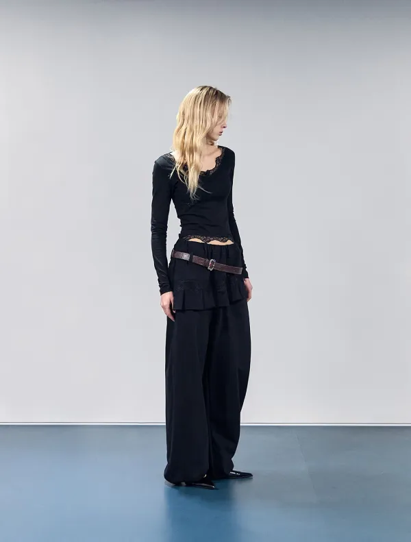 PLEATS LAYERED SWEATPANTS (BLACK)