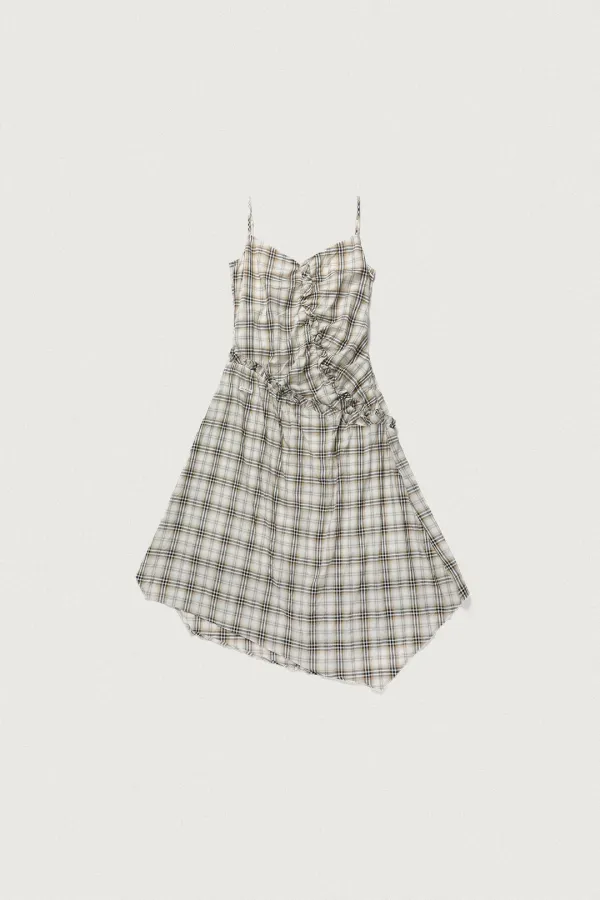 CUT FRILL CHECK DRESS [IVORY]