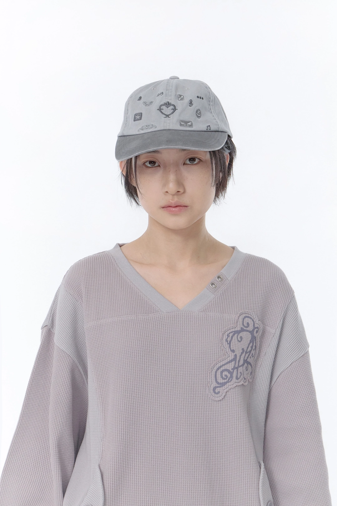 허그유어스킨 Washed needlework ball cap (Gray) 상품 이미지 2