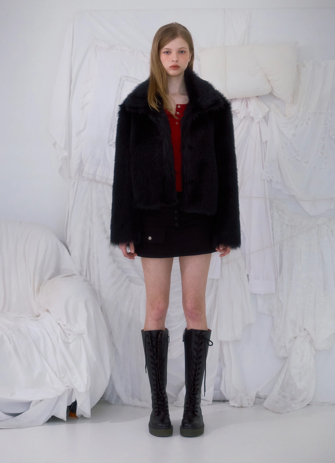 로제프란츠 Crop Mix Fur Jacket [Black] 상품 이미지 2