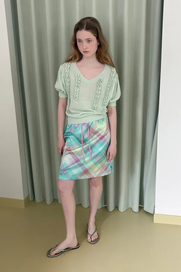 Puff Ruffle Knit Pullover (Mint)