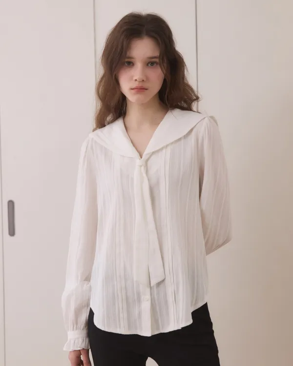 Sailor tie stripe blouse - white