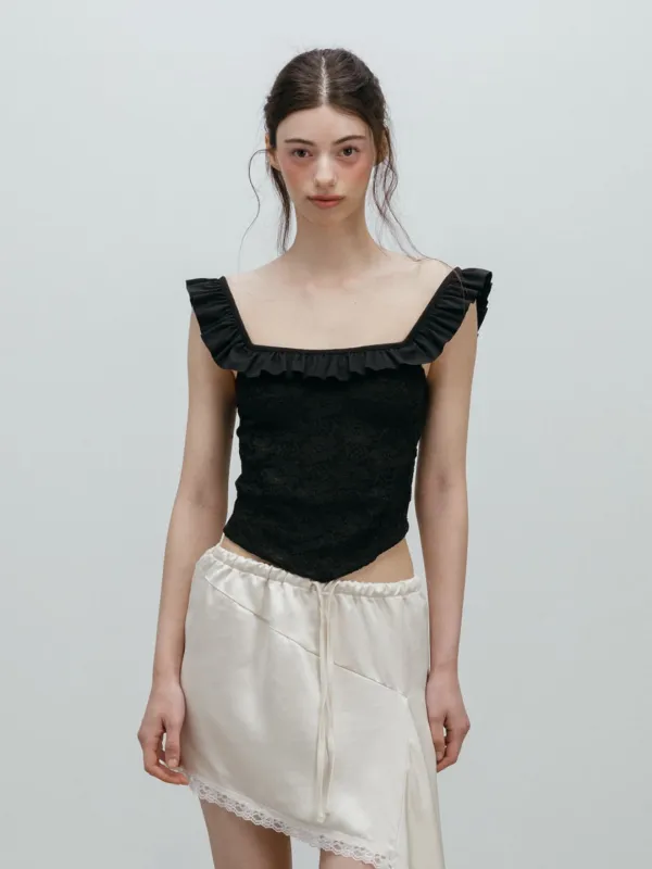 FRILL LACE SLEEVELESS / BLACK