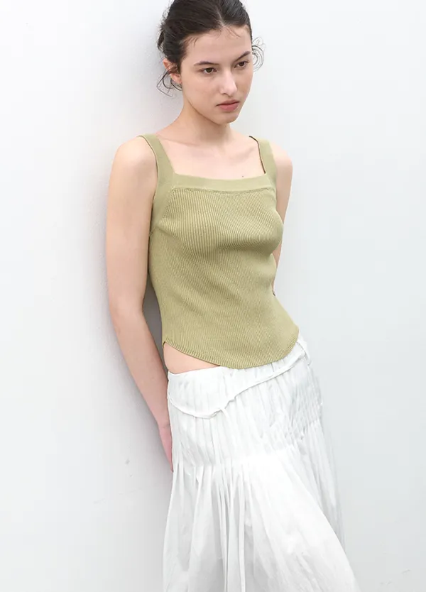 (T-7239)SQUARE NECK SLEEVELESS KNIT