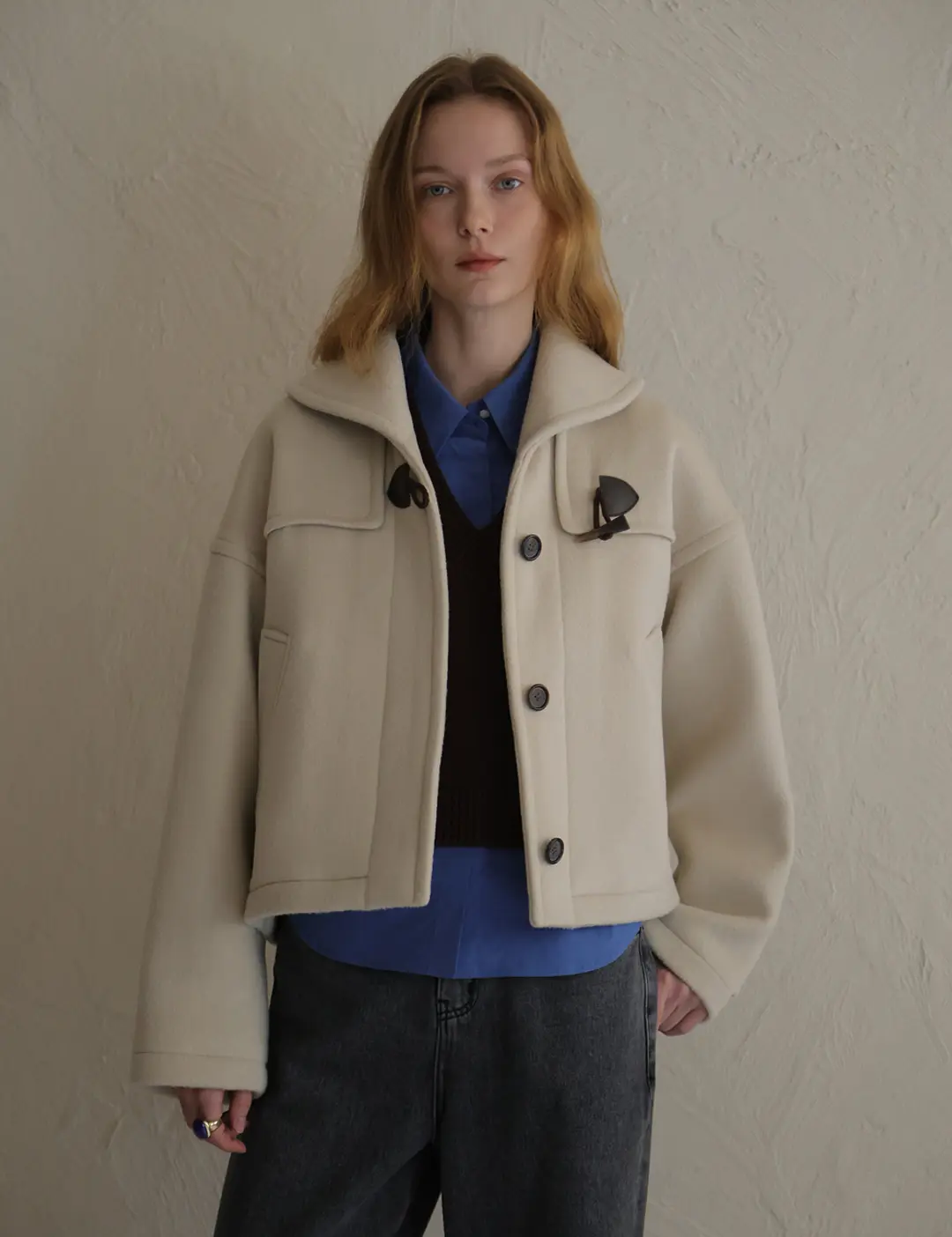 노미나떼 Carol Shawl Collar Half Coat (Cream Ivory) 상품 이미지 3