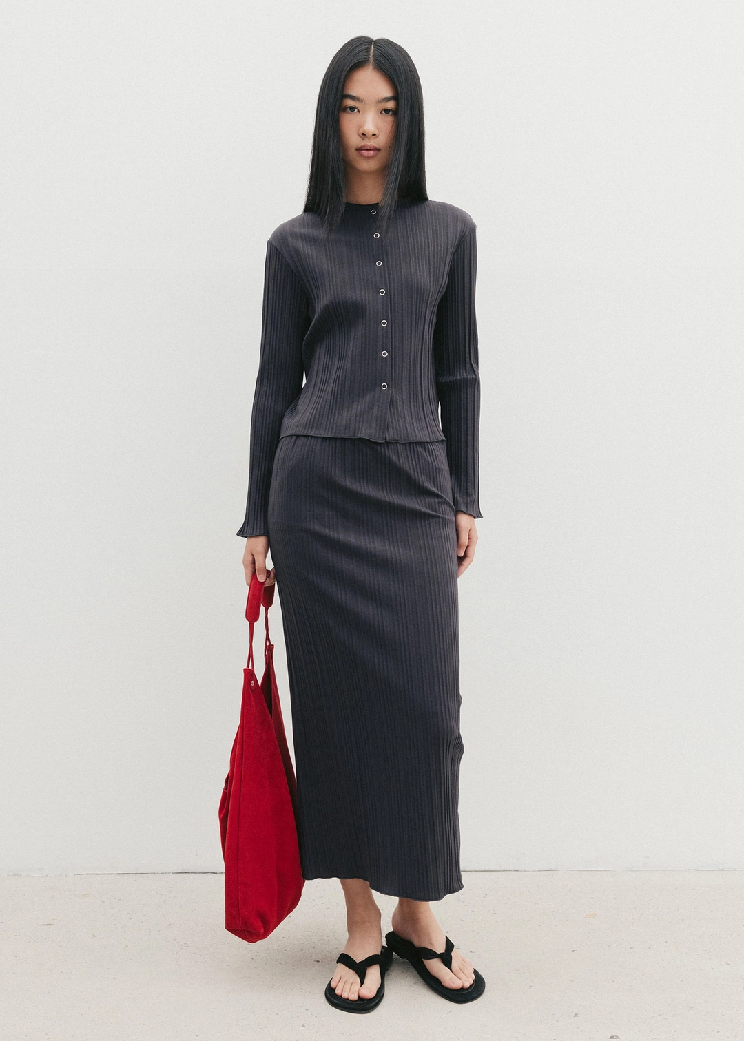 더라이 Pleats Long Skirt(Charcoal) 상품 이미지 2