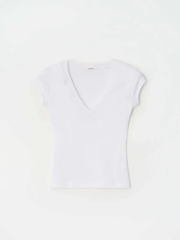 Fitted V-neck Top (Ivory)