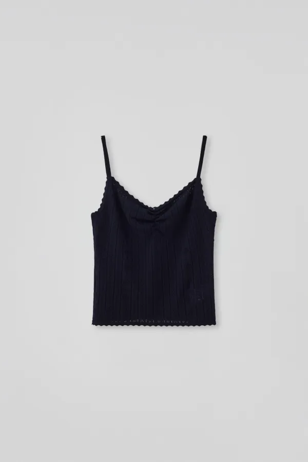 (1st re-stock) T/T Eyelet shirred knit top (navy)
