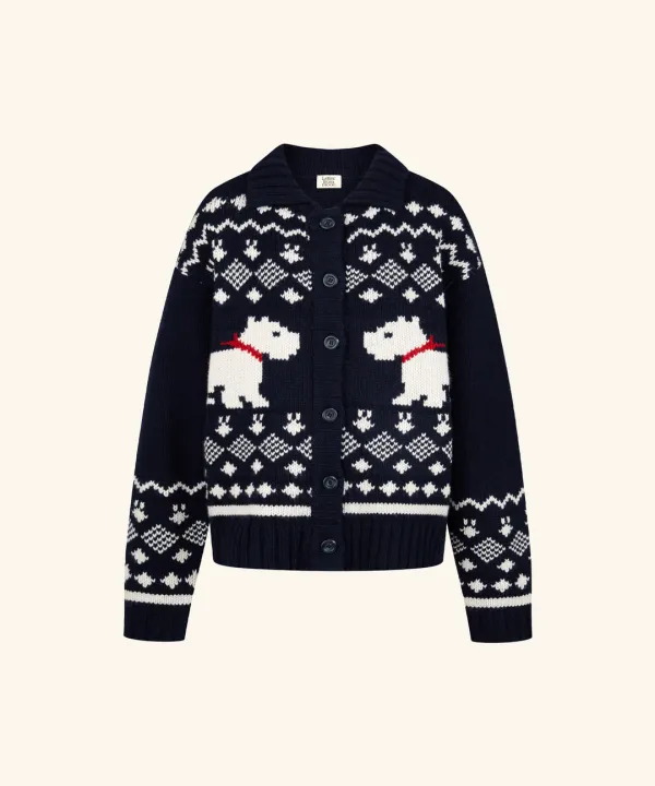 Scottish Terrier Cowichan Wool Cardigan ( Navy )