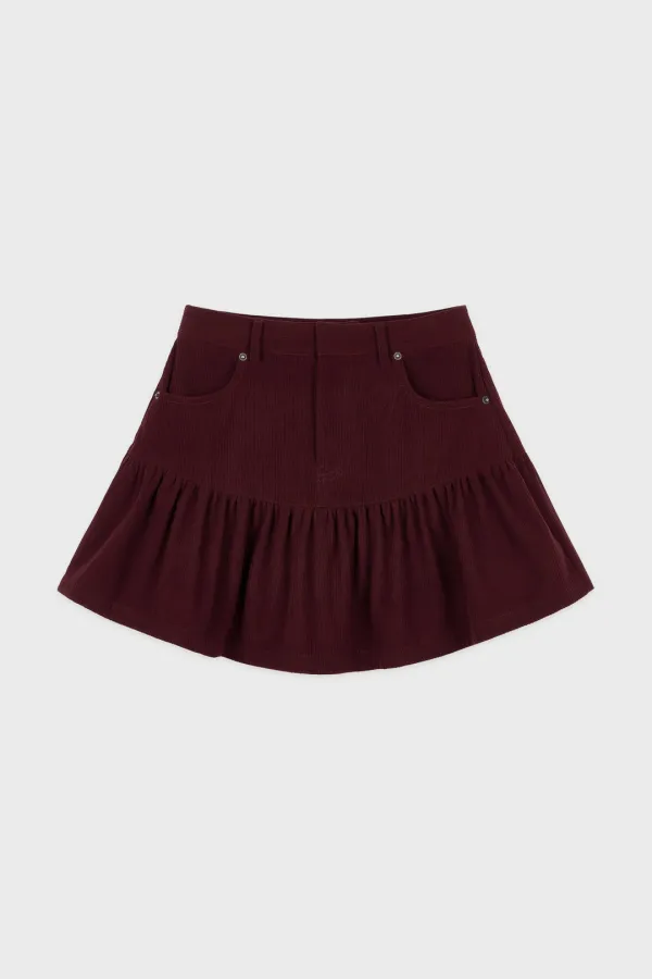 Flare Corduroy Mini Skirt (Burgundy)