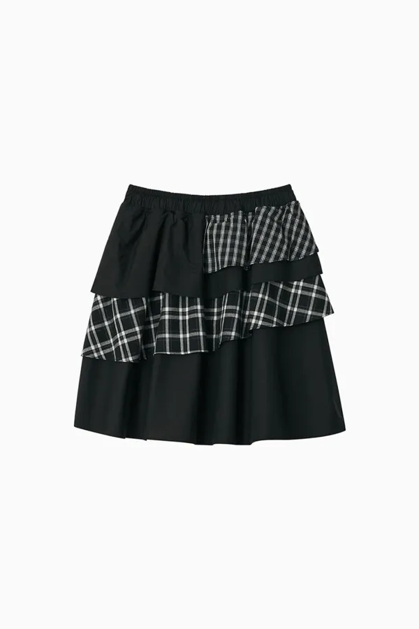 CANCAN LAYERED SKIRT, BLACK CHECK