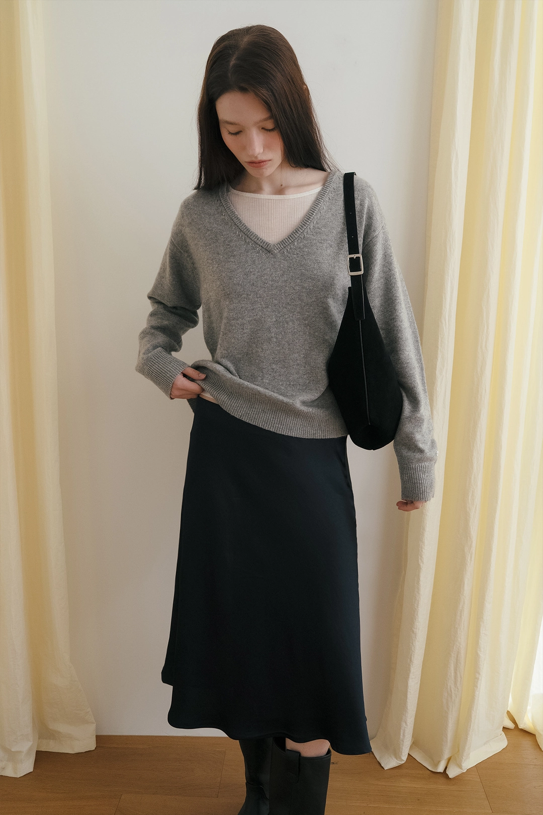 샤드라마 MODEST WOOL V-NECK KNIT [MELANGE GRAY] 상품 이미지 2