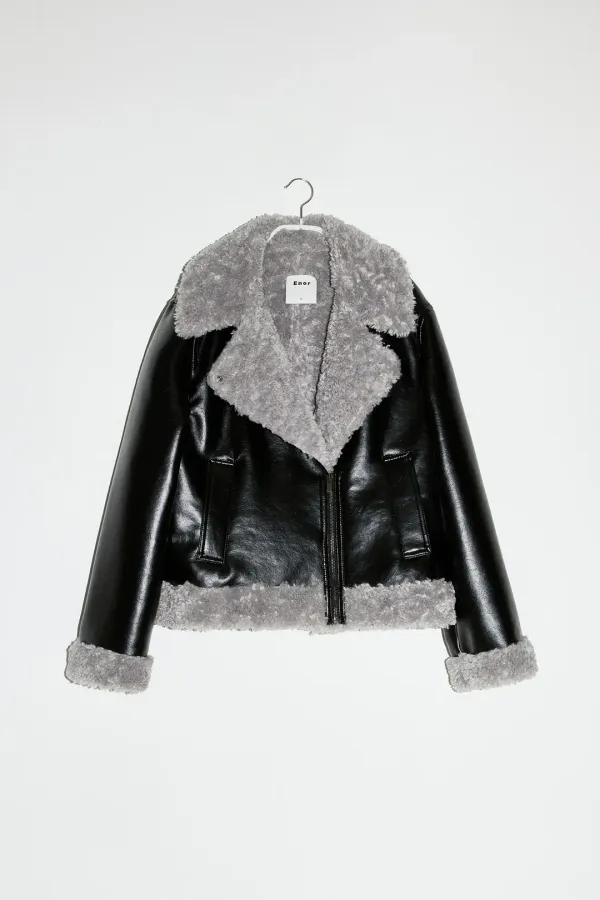 TAILORED ECO SHEARING JACKET - BLACK