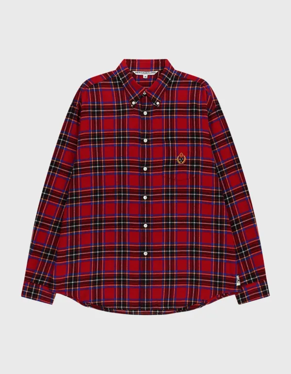 CREST WASHED FLANNEL CHECK SHIRT / Red