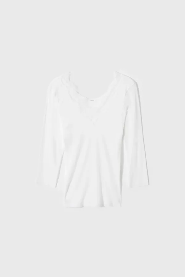 [2nd] Lace Trimmed Rib T-Shirt (White)