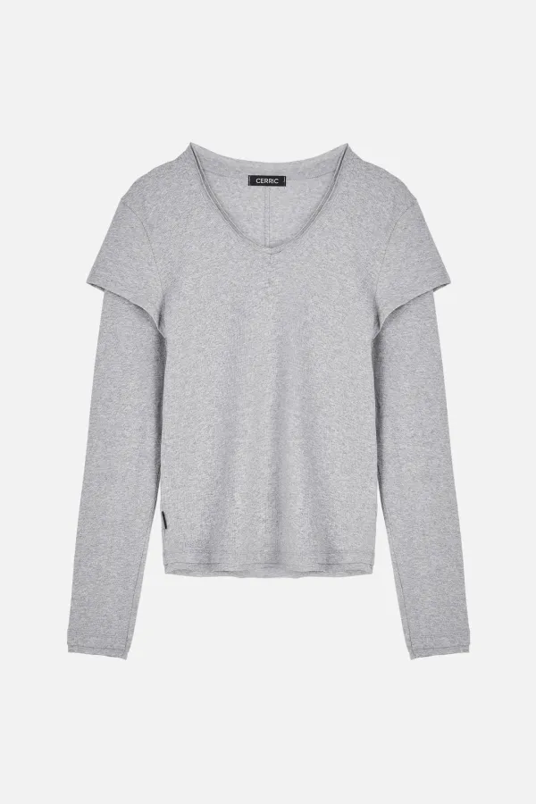 Double Sleeve Top _ Gray