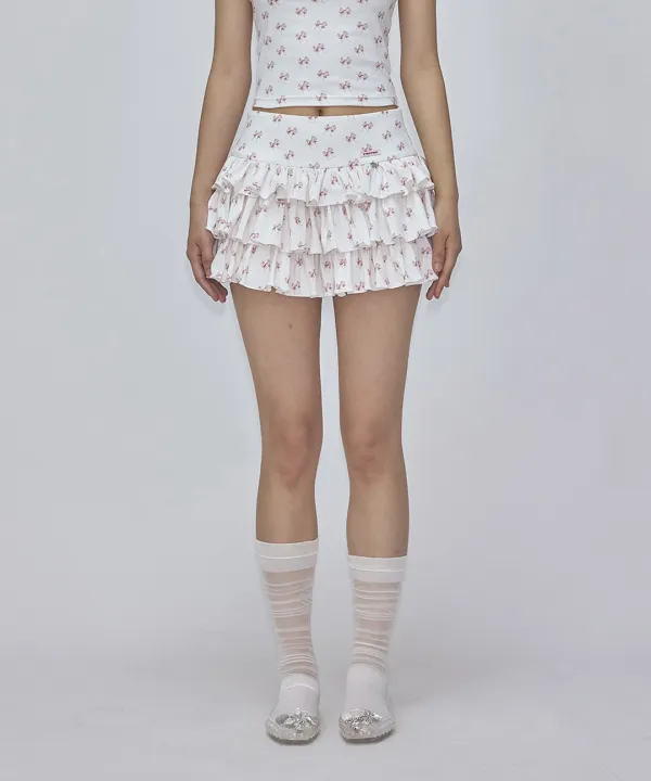 DOUBLE RIBBON PATTERN CANCAN SKIRT WHITE