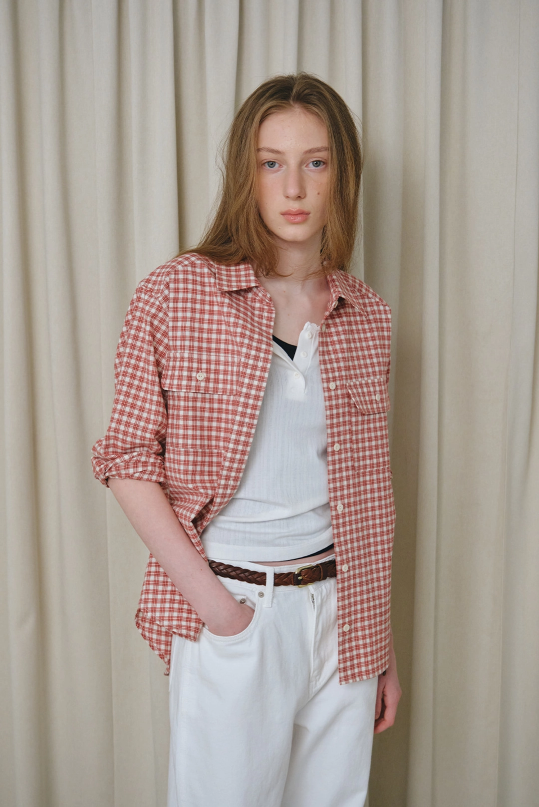 브렌다 브렌든 becky pocket shirts - red check 상품 이미지 2