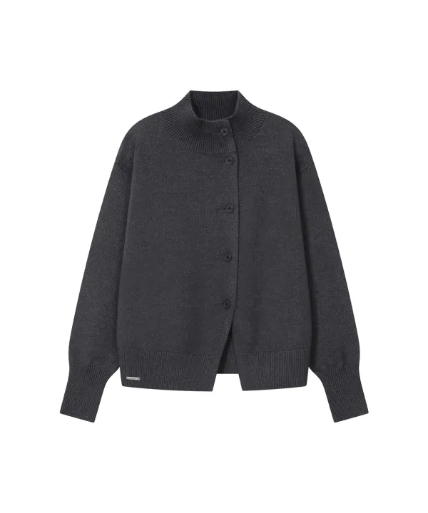 High neck knit cardigan CHARCOAL