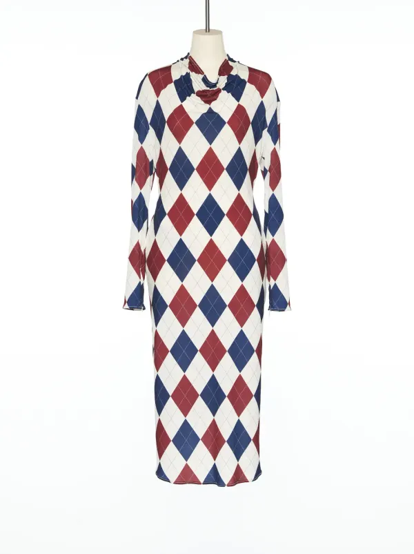 PS25 IVORY ARGYLE COWLNECK DRESS