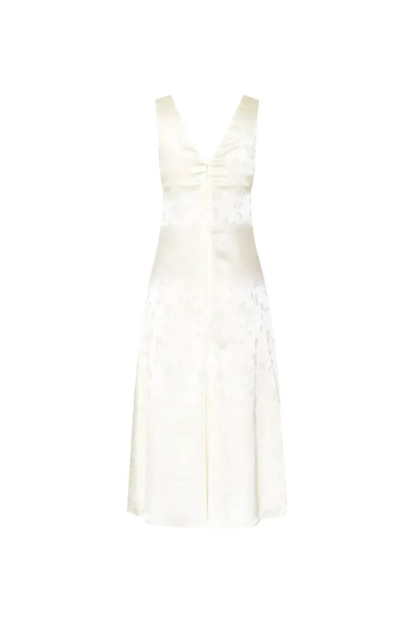 DEEP V-NECK LACE TRIM DRESS (IVORY)