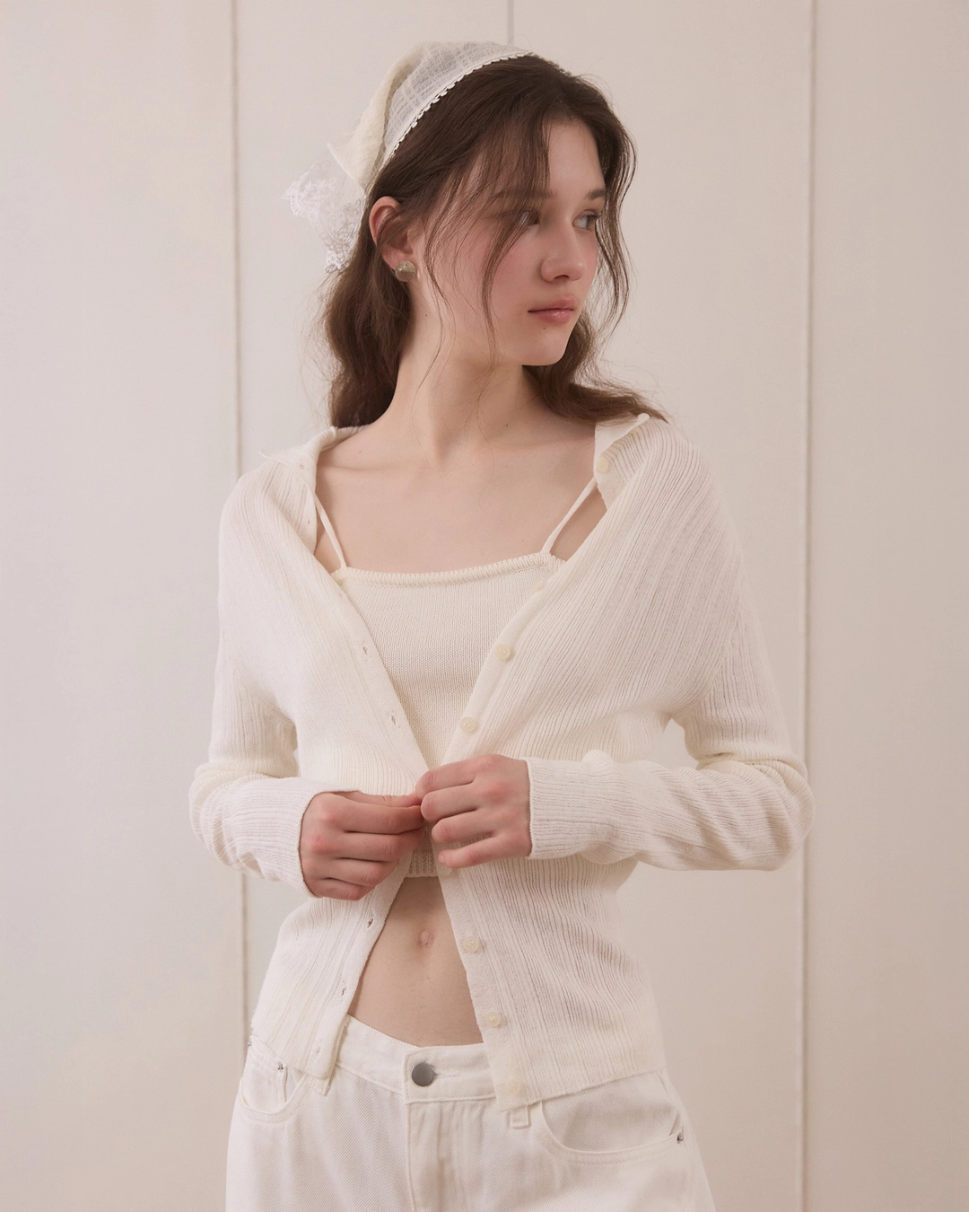 어다울 Tight button cardigan - ivory 상품 이미지 2