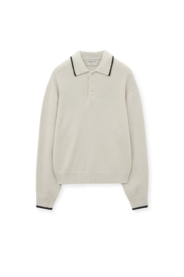 BACK LOGO COLLAR KNIT TOP FOR MEN IN IVORY