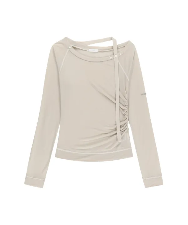 Asym Shoulder Scarf Long Sleeve / Oatmeal