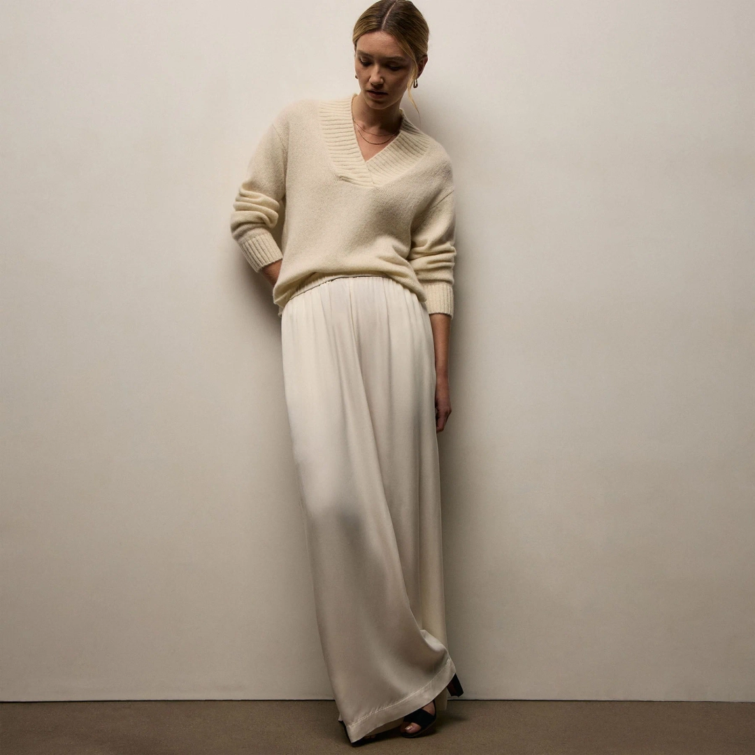 제임스펄스 Satin Drawstring Wide Leg Pant - Ivory Pigment 상품 이미지 2