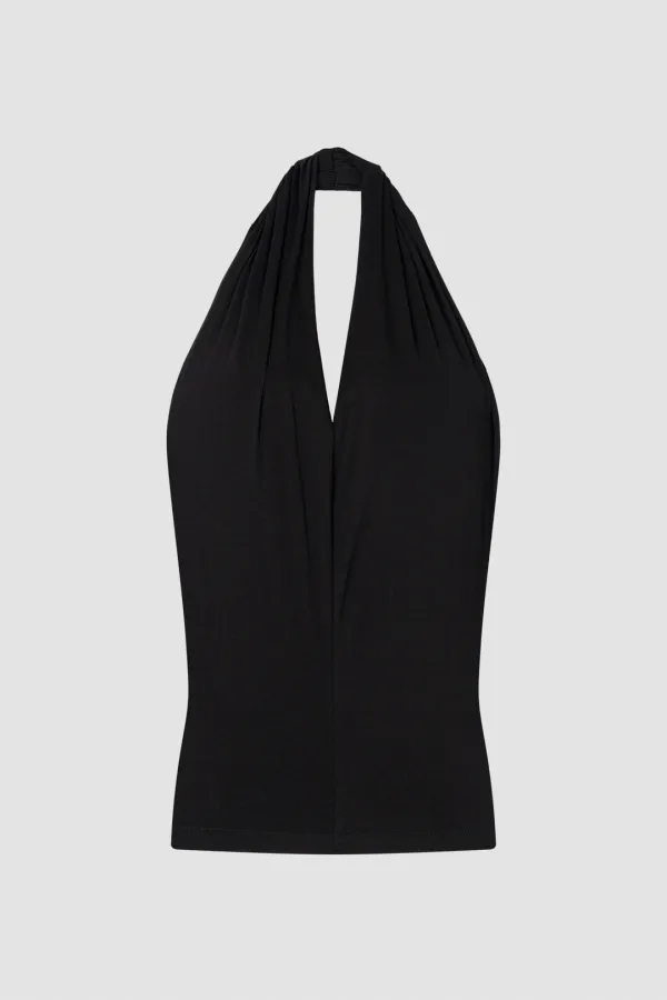 DRAPED HALTER TOP_BLACK