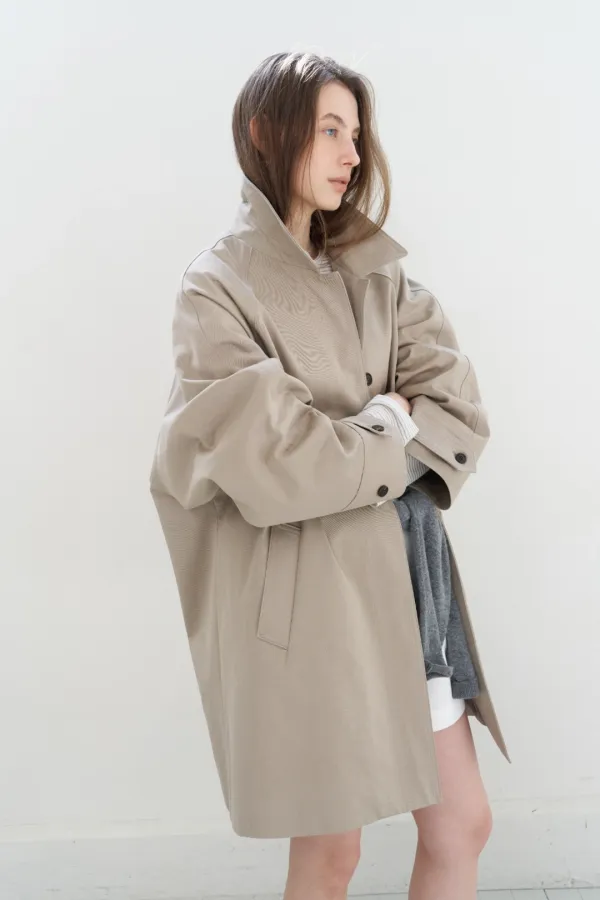 Epaulet Half trench coat ( Beige / Charcoal )