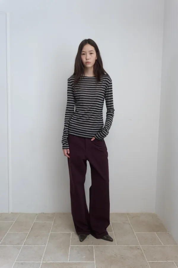 STRIPE BOAT NECK TOP_BLACK