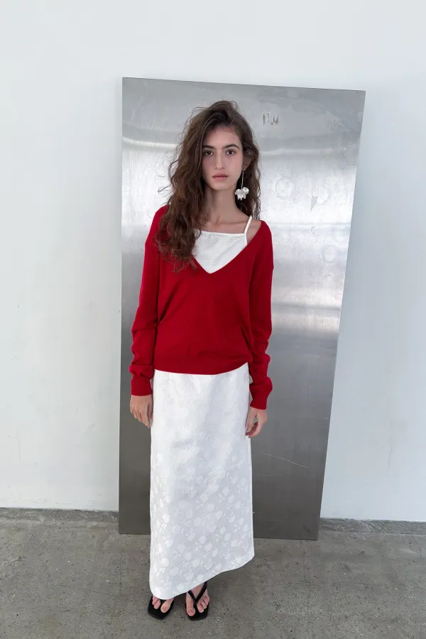 [Restock] Deep V knit_red